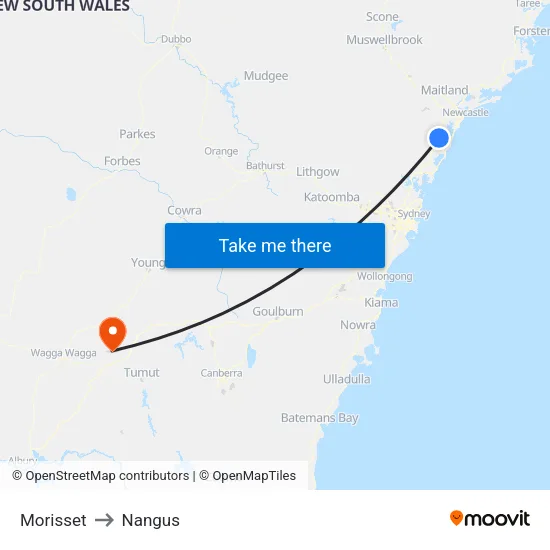 Morisset to Nangus map