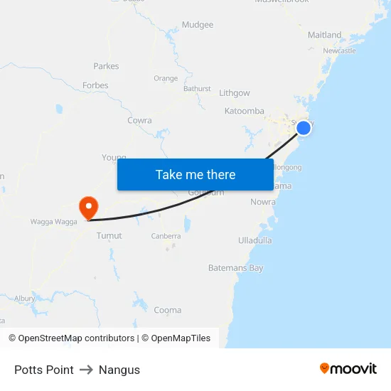 Potts Point to Nangus map