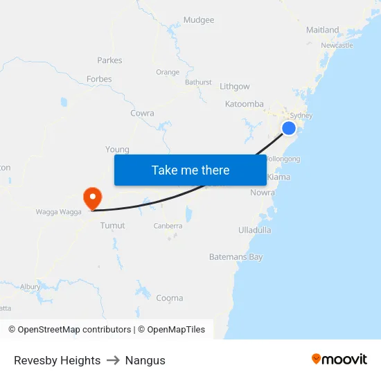 Revesby Heights to Nangus map