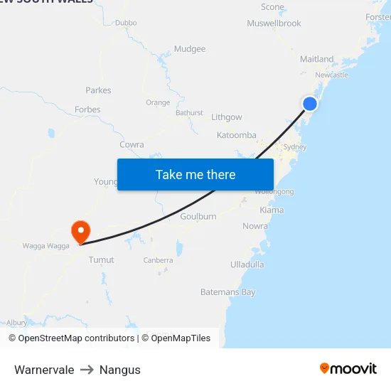 Warnervale to Nangus map