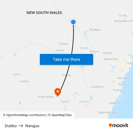 Dubbo to Nangus map