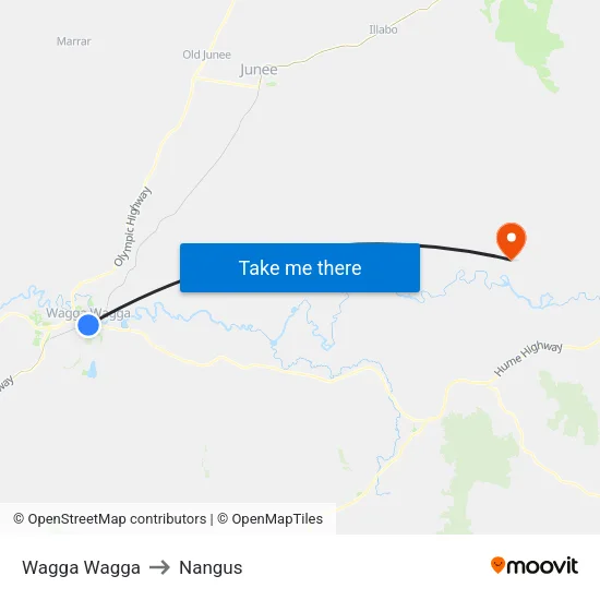 Wagga Wagga to Nangus map