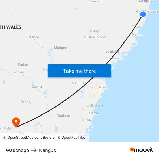 Wauchope to Nangus map