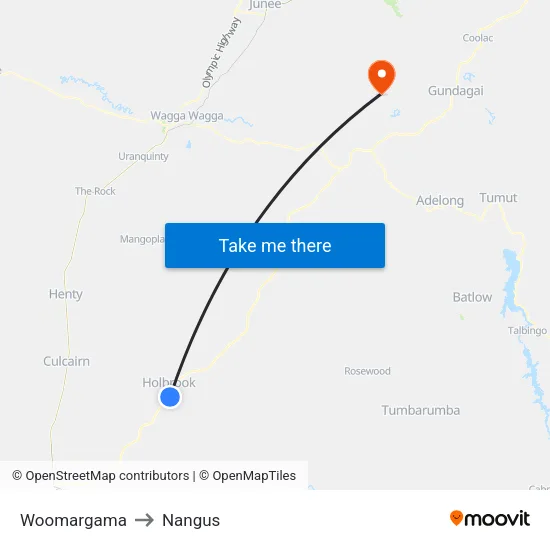 Woomargama to Nangus map