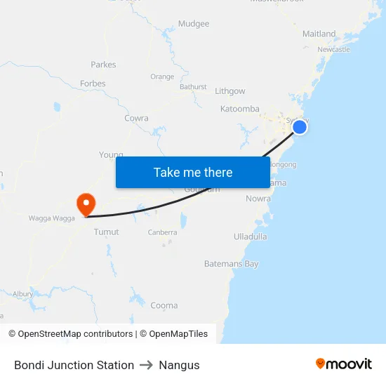Bondi Junction Station to Nangus map