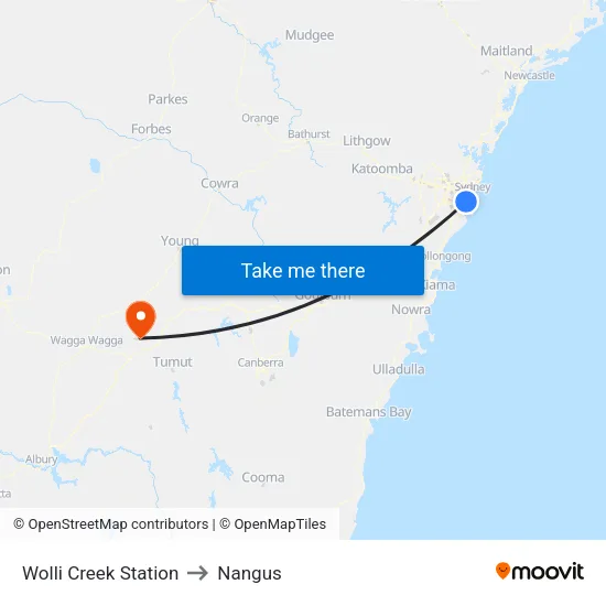 Wolli Creek Station to Nangus map