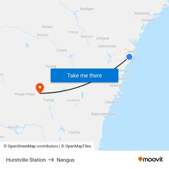 Hurstville Station to Nangus map