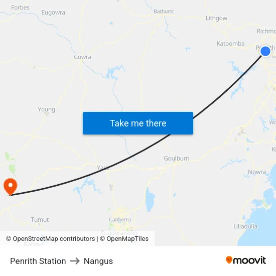 Penrith Station to Nangus map