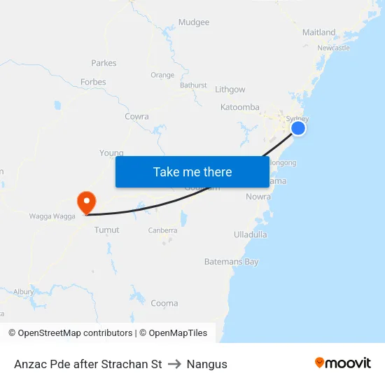 Anzac Pde after Strachan St to Nangus map