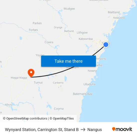 Wynyard Station, Carrington St, Stand B to Nangus map