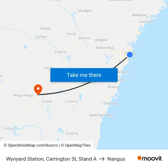 Wynyard Station, Carrington St, Stand A to Nangus map