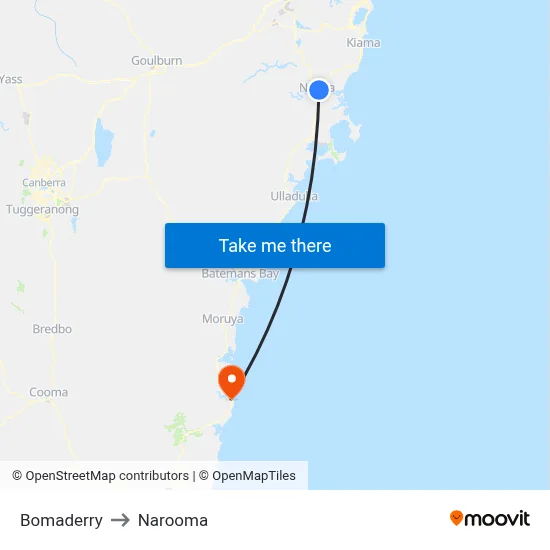 Bomaderry to Narooma map
