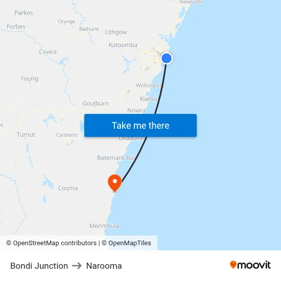 Bondi Junction to Narooma map