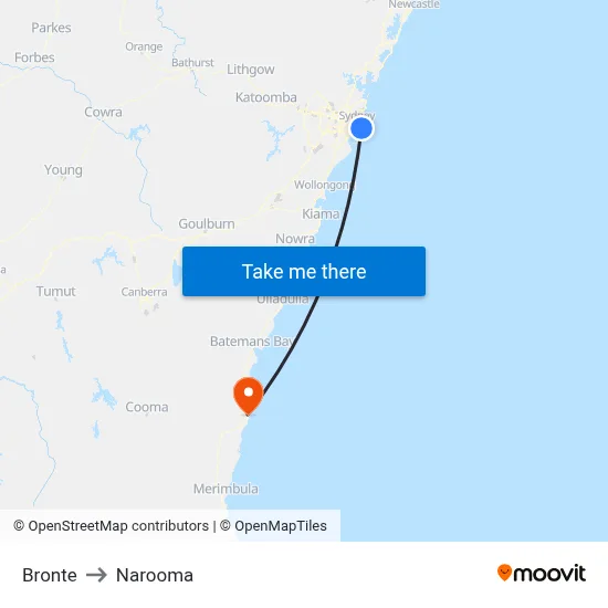 Bronte to Narooma map