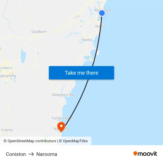 Coniston to Narooma map