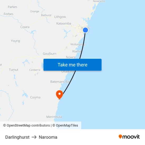 Darlinghurst to Narooma map