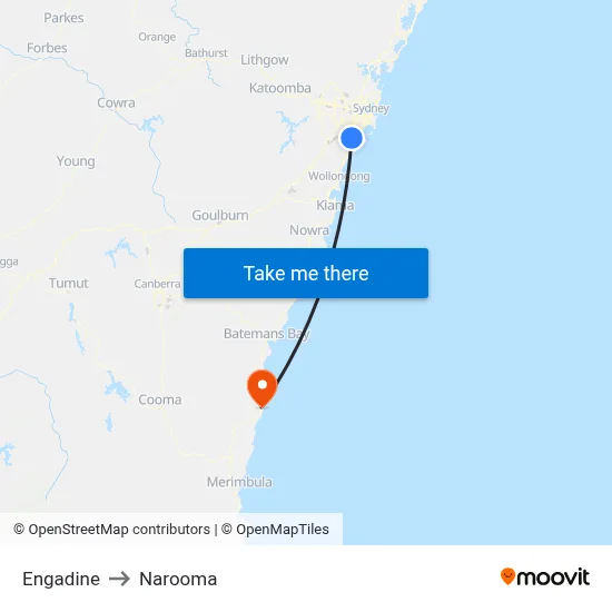 Engadine to Narooma map