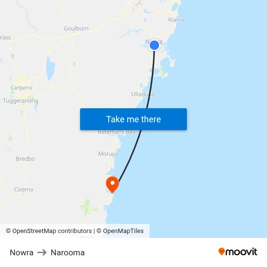 Nowra to Narooma map