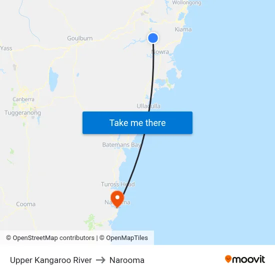 Upper Kangaroo River to Narooma map
