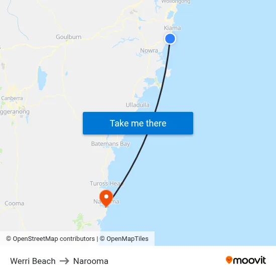 Werri Beach to Narooma map