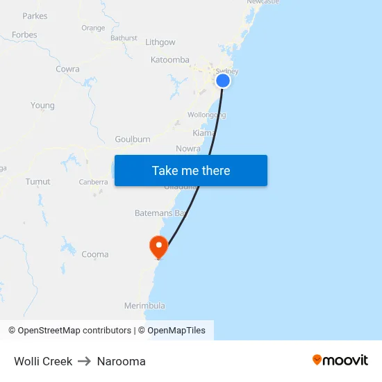 Wolli Creek to Narooma map