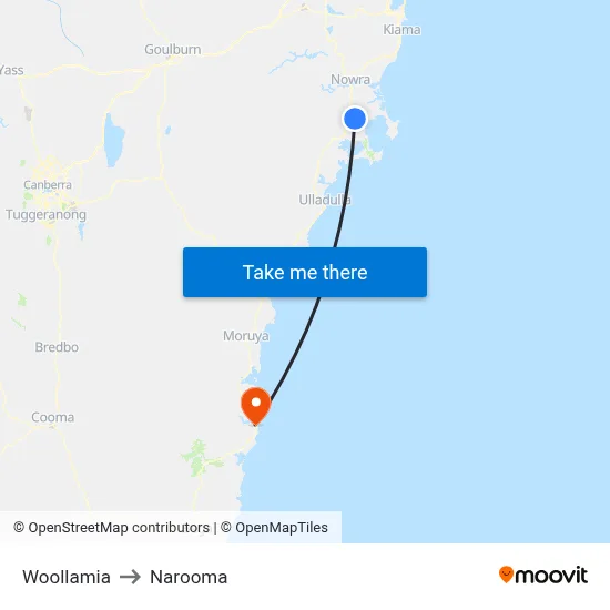 Woollamia to Narooma map