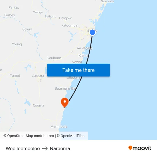 Woolloomooloo to Narooma map