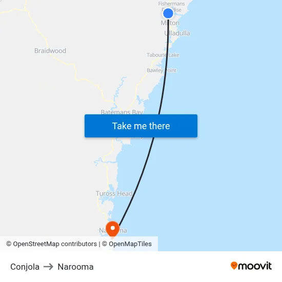 Conjola to Narooma map