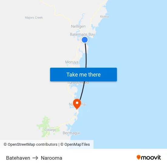 Batehaven to Narooma map