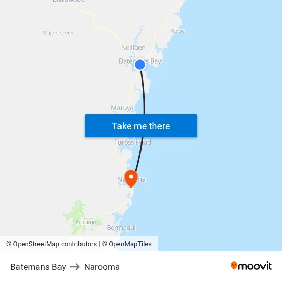 Batemans Bay to Narooma map