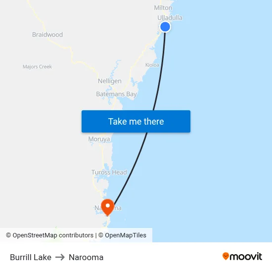 Burrill Lake to Narooma map
