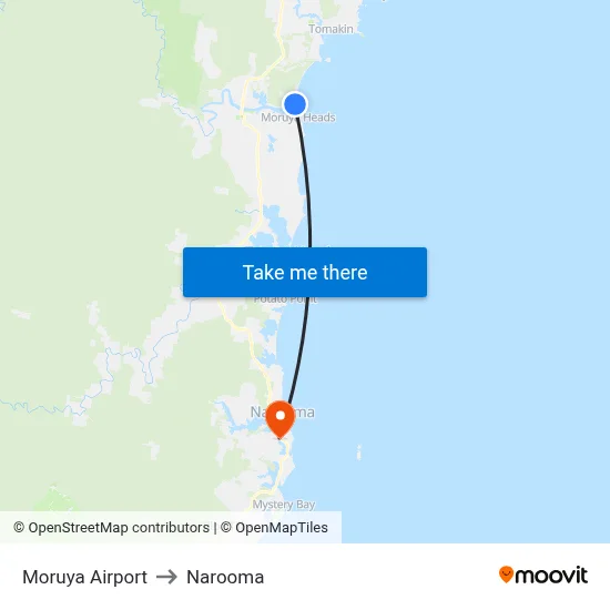 Moruya Airport to Narooma map