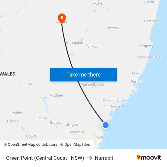 Green Point (Central Coast - NSW) to Narrabri map