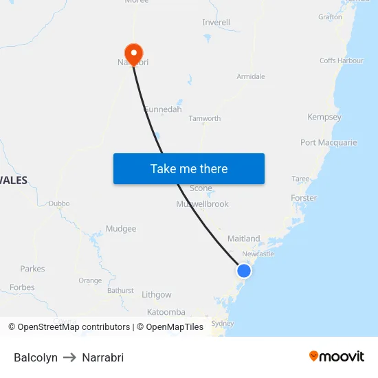 Balcolyn to Narrabri map