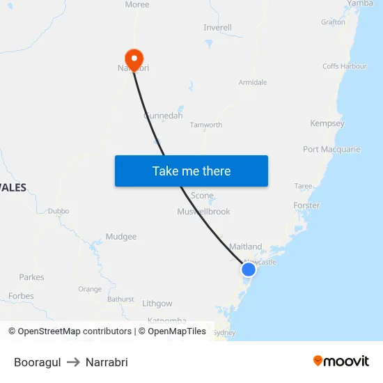Booragul to Narrabri map