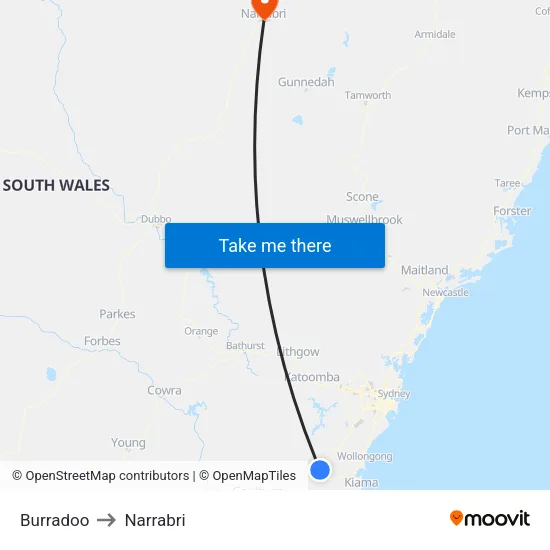 Burradoo to Narrabri map