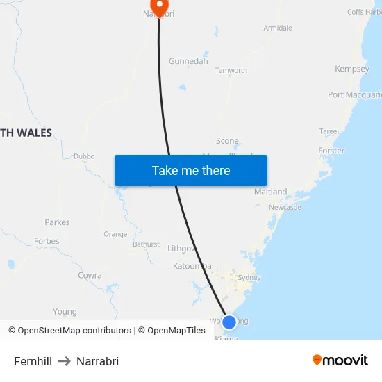 Fernhill to Narrabri map