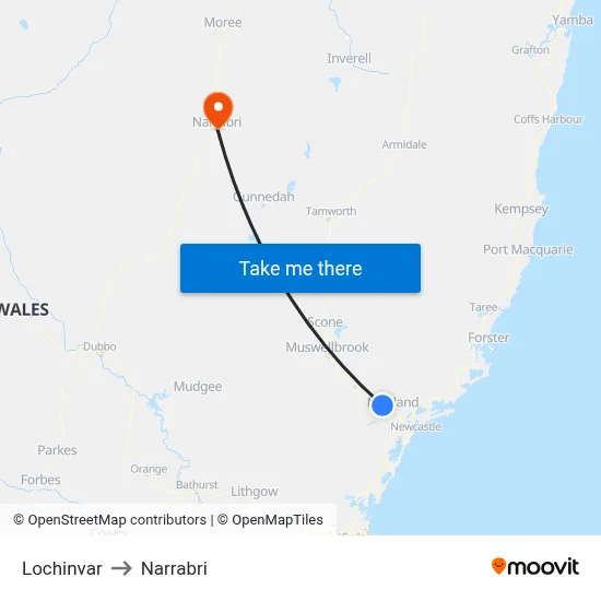 Lochinvar to Narrabri map