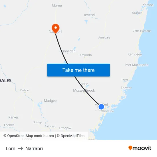 Lorn to Narrabri map