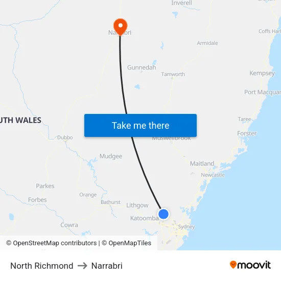 North Richmond to Narrabri map
