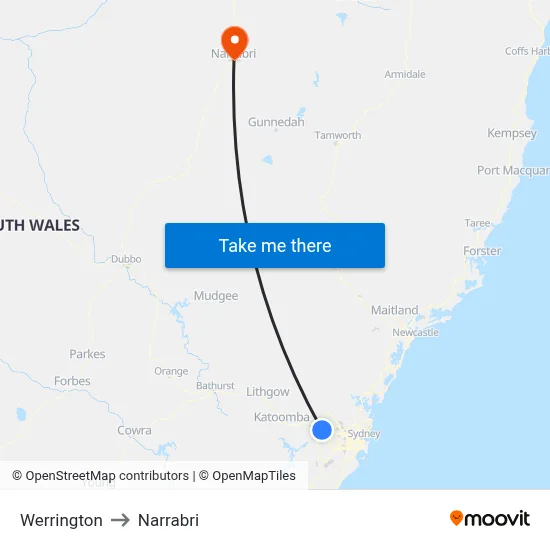 Werrington to Narrabri map