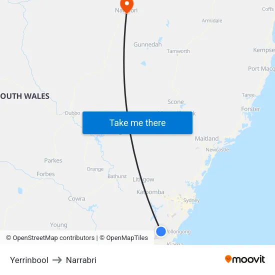 Yerrinbool to Narrabri map