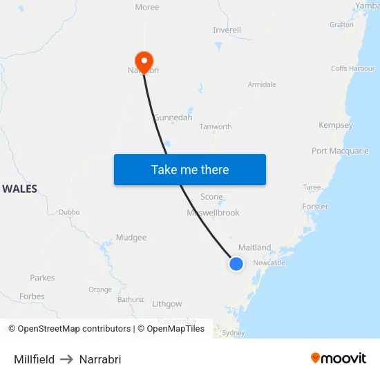 Millfield to Narrabri map
