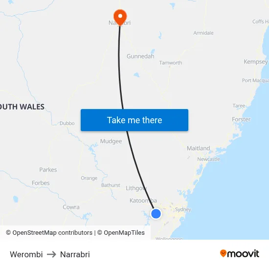 Werombi to Narrabri map