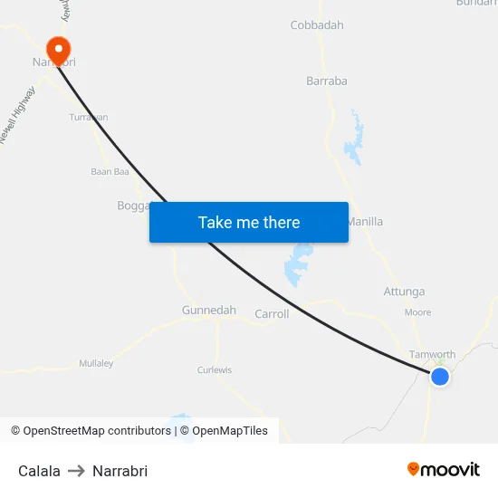 Calala to Narrabri map