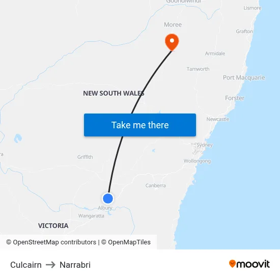 Culcairn to Narrabri map