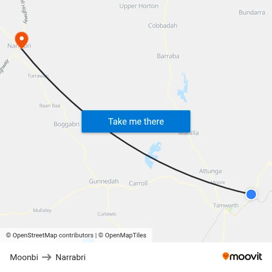 Moonbi to Narrabri map