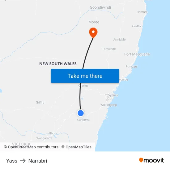 Yass to Narrabri map