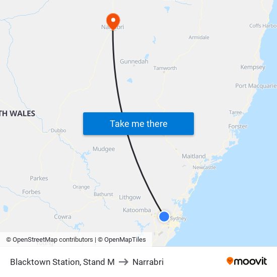 Blacktown Station, Stand M to Narrabri map