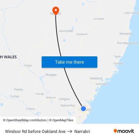 Windsor Rd before Oakland Ave to Narrabri map